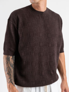 Maglia girocollo traforata W85886 Dark Coffe (5)