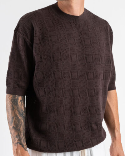 Maglia girocollo traforata W85886 Dark Coffe 5 Home