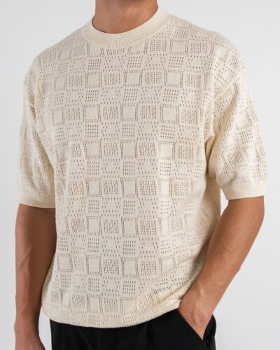 Maglia girocollo traforata W85886 Ivory White 5 Home