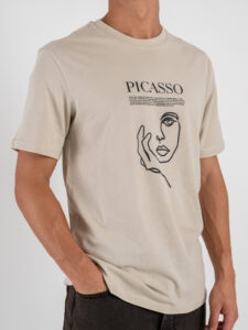 ONLY&SONS T-shirt con stampa Picasso viso ART 22035637 Silver Lining (3)