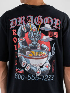 ONLY&SONS T-shirt over con stampa Sushi fronteretro TRISTAN 22035827 Black (2)