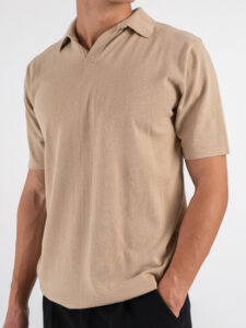 Polo in maglia con collo a V AJ779 Khaki (5)