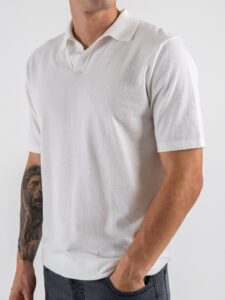 Polo in maglia con collo a V AJ779 White (3)