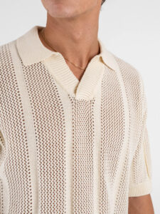 Polo traforata con collo a V 85906 Ivory White (1)