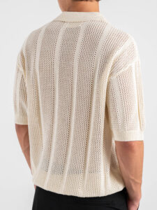 Polo traforata con collo a V 85906 Ivory White (3)