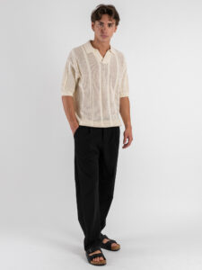 Polo traforata con collo a V 85906 Ivory White (4)