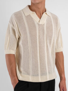 Polo traforata con collo a V 85906 Ivory White (5)