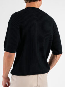 T-shirt girocollo in maglia a coste larghe 85883 Black (1)