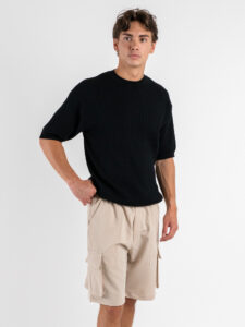 T-shirt girocollo in maglia a coste larghe 85883 Black (2)
