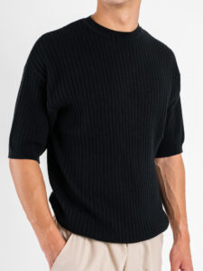 T-shirt girocollo in maglia a coste larghe 85883 Black (3)
