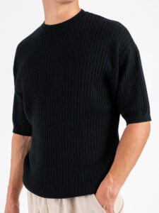 T-shirt girocollo in maglia a coste larghe 85883 Black (5)