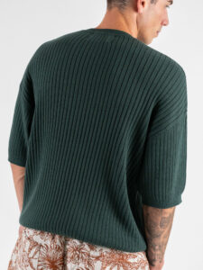 T-shirt girocollo in maglia a coste larghe 85883 Hemiao Green (1)