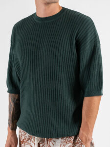 T-shirt girocollo in maglia a coste larghe 85883 Hemiao Green (3)