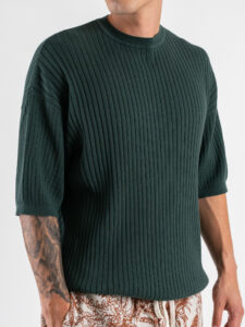 T-shirt girocollo in maglia a coste larghe 85883 Hemiao Green (5)