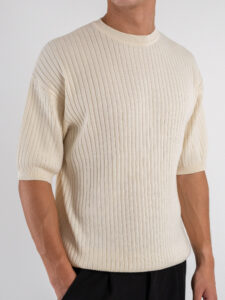 T-shirt girocollo in maglia a coste larghe 85883 Ivory White (1)