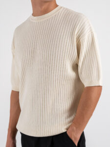 T-shirt girocollo in maglia a coste larghe 85883 Ivory White (3)
