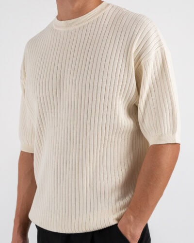 T shirt girocollo in maglia a coste larghe 85883 Ivory White 3 Home