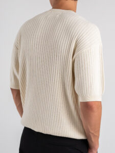 T-shirt girocollo in maglia a coste larghe 85883 Ivory White (4)
