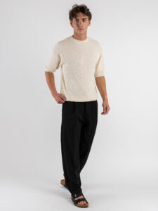 T-shirt girocollo in maglia a coste larghe 85883 Ivory White (5)