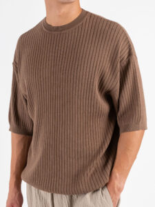T-shirt girocollo in maglia a coste larghe 85883 Khaki (1)