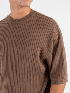 T-shirt girocollo in maglia a coste larghe 85883 Khaki (2)