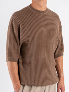 T-shirt girocollo in maglia a coste larghe 85883 Khaki (3)