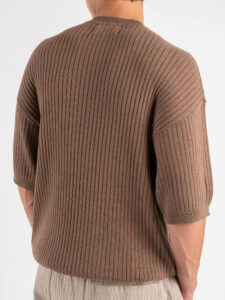 T-shirt girocollo in maglia a coste larghe 85883 Khaki (4)
