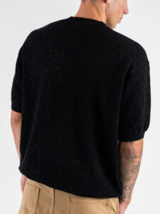 T-shirt over in maglia traforata a mezza manica W85914 Black (1)