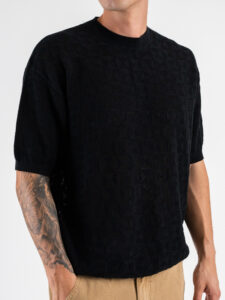 T-shirt over in maglia traforata a mezza manica W85914 Black (3)