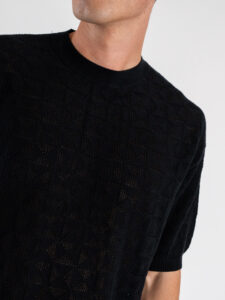 T-shirt over in maglia traforata a mezza manica W85914 Black (4)