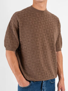 T-shirt over in maglia traforata a mezza manica W85914 Khaki (2)