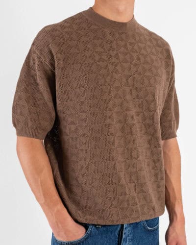 T shirt over in maglia traforata a mezza manica W85914 Khaki 2 Home