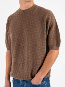 T-shirt over in maglia traforata a mezza manica W85914 Khaki (4)