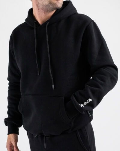 BERNA Felpa con cappuccio felpata con logo sulla manica 252019 Nera