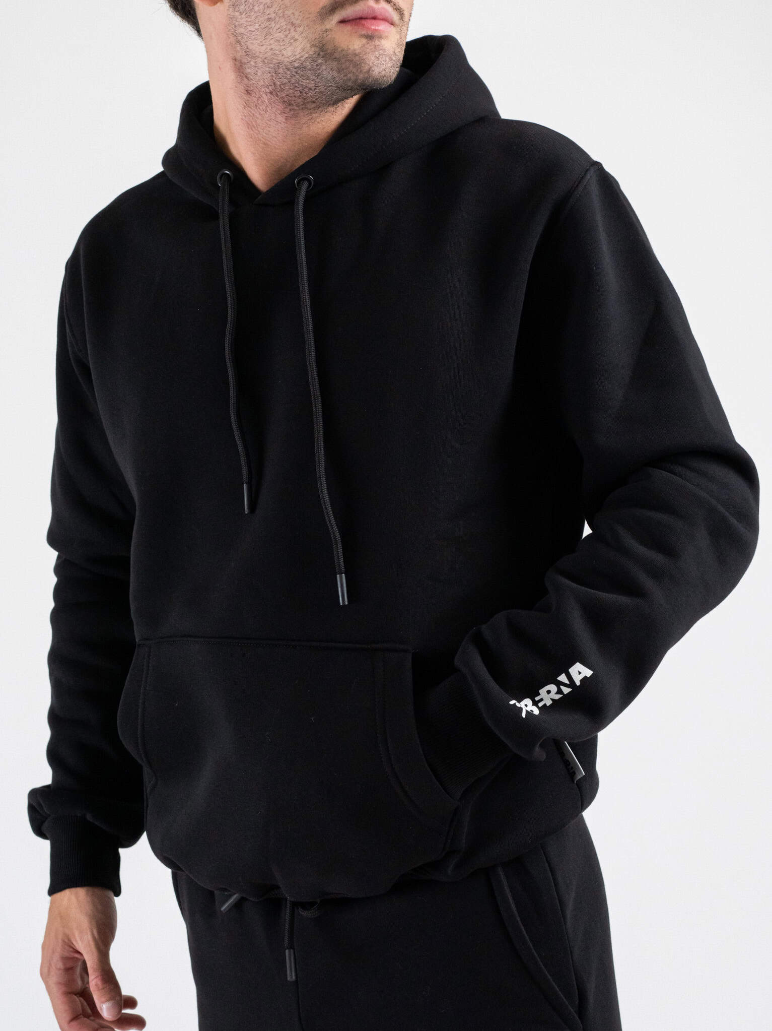 BERNA Felpa con cappuccio felpata con logo sulla manica 252019