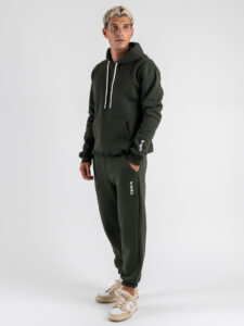 BERNA Felpa con cappuccio felpata con logo sulla manica 252019 Verde Militare (2)