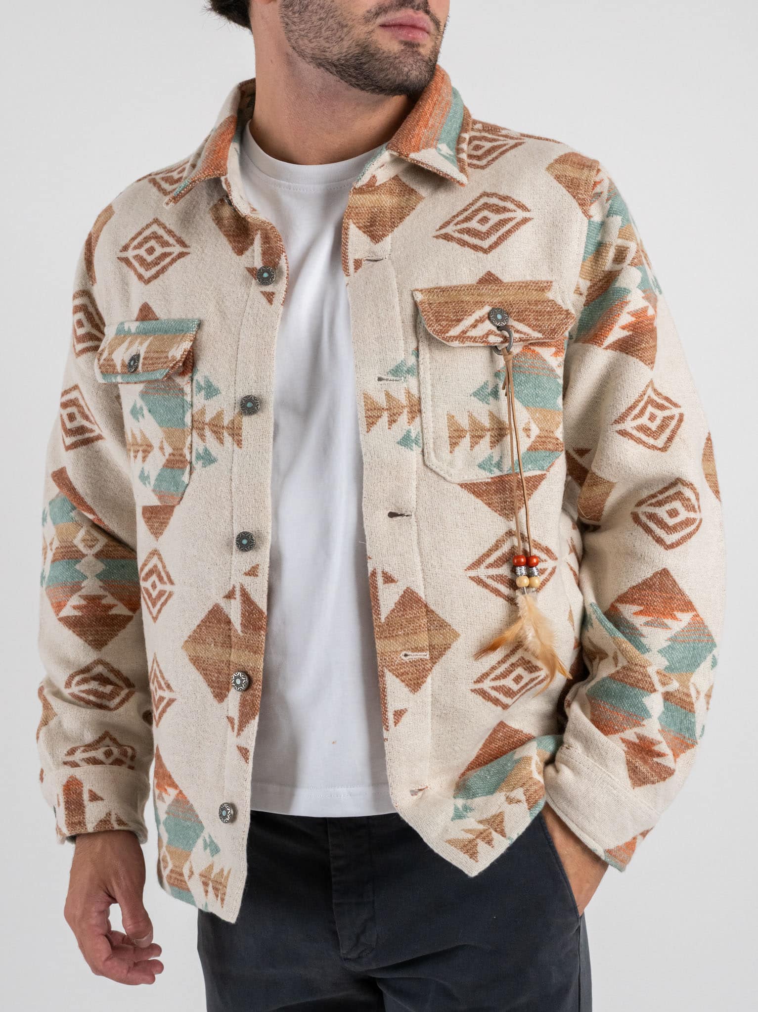 BERNA Giacchetta in fantasia etnica 252292 Cammello/Turchese