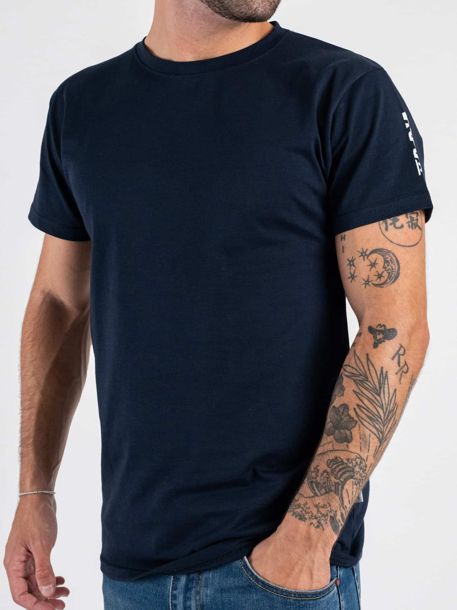 BERNA T-shirt in cotone a m/m con logo sulla manica 252017 Blu