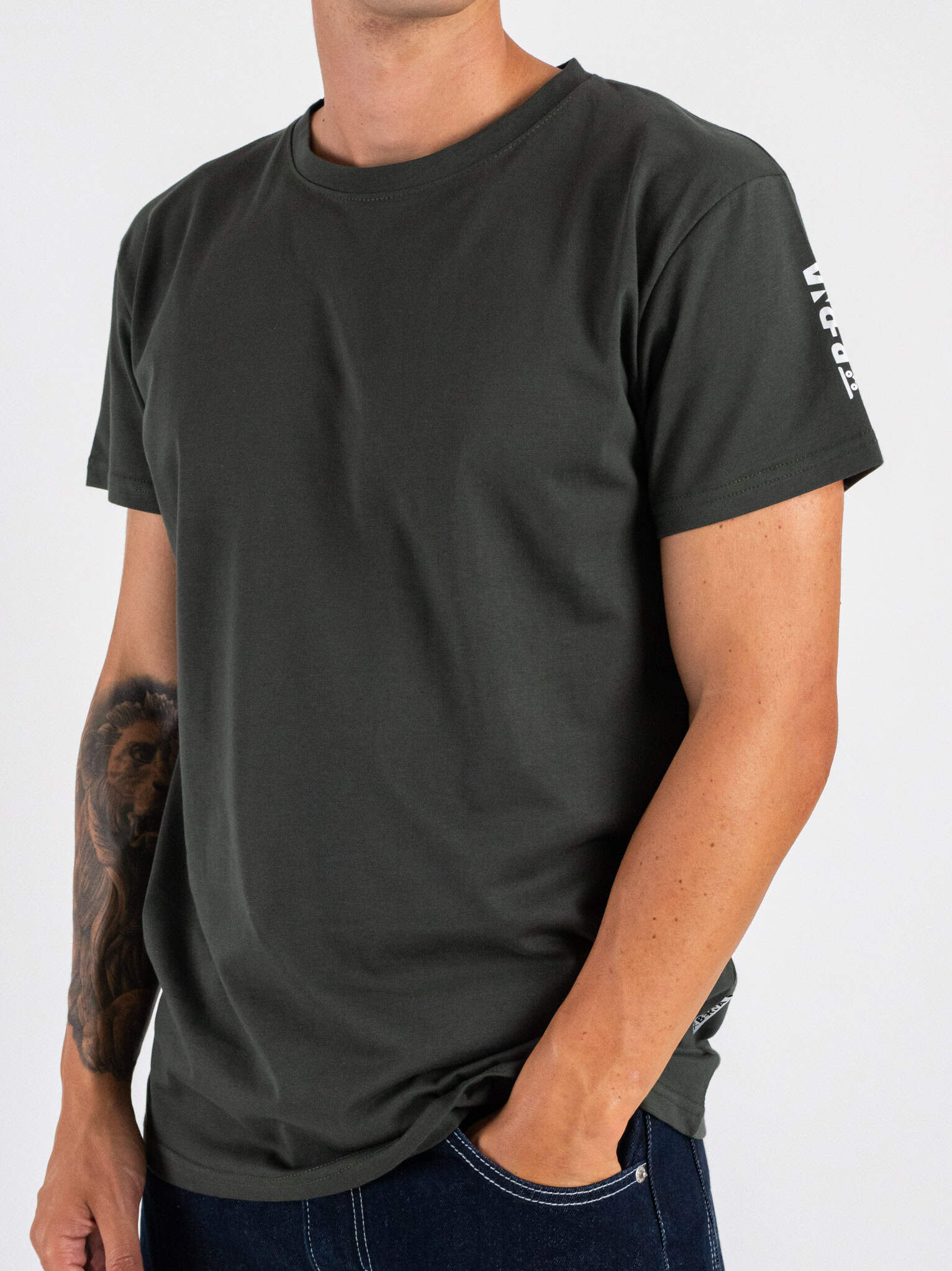 BERNA T-shirt in cotone a m/m con logo sulla manica 252017 Militare