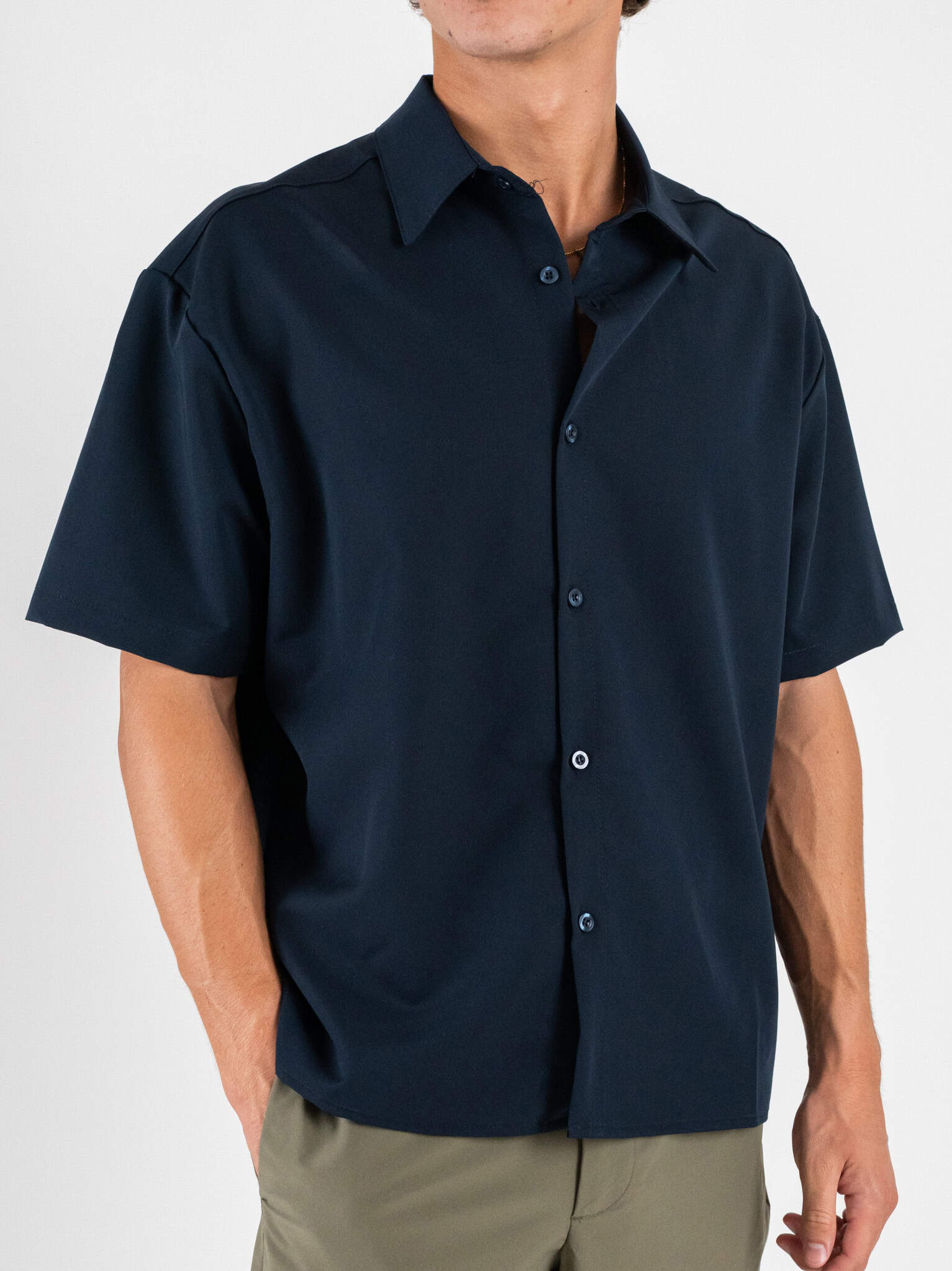ESTASI Camicia regular in poliviscosa con M/M con colletto YAMAL/SANE' Blu