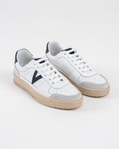 V2 Sneakers in pelle bianca con V a contrasto e tallone in pelle SUCOLBL Blu