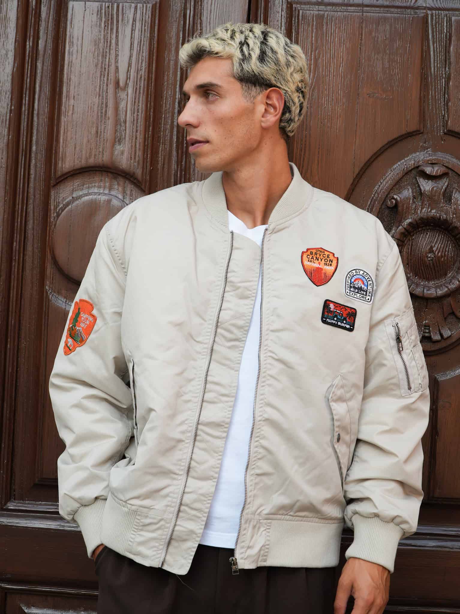 BERNA Bomber foderato in tessuto waterproof con patch applicate