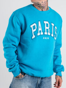 BERNA Felpa girocollo garzata con ricamo PARIS 233122 Poseidon (1)