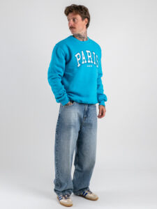 BERNA Felpa girocollo garzata con ricamo PARIS 233122 Poseidon (5)