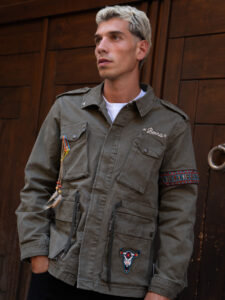 BERNA Sahariana foderata con spille e patch FALCO 252283 Verde2