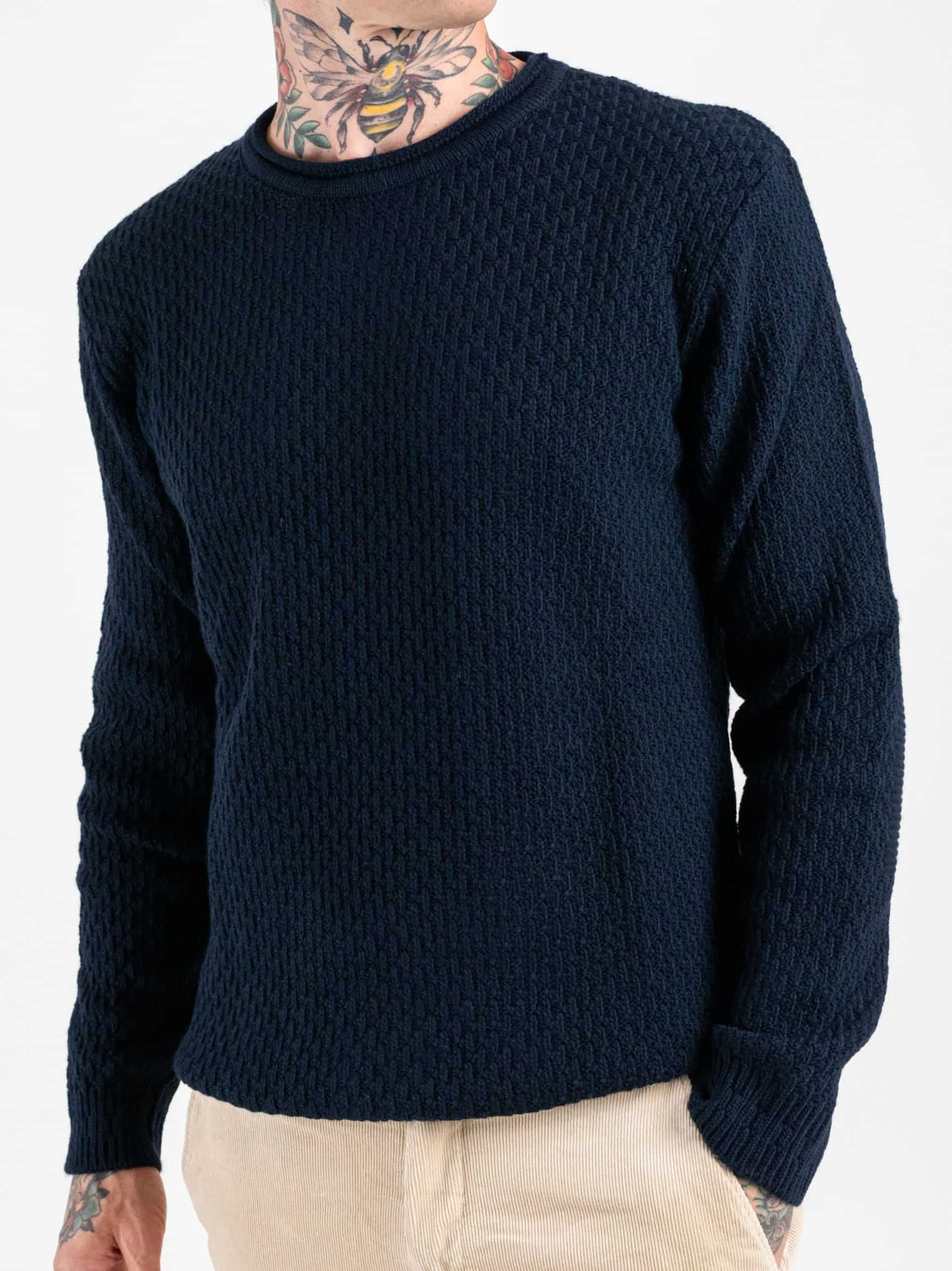 BL11 Maglione girocollo lavorato ALTAMURA Blu Navy