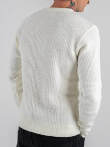 BL11 Maglione girocollo lavorato ALTAMURA Panna (1)