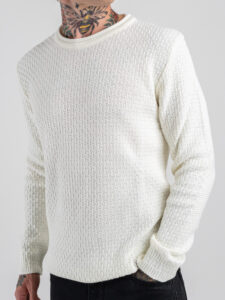 BL11 Maglione girocollo lavorato ALTAMURA Panna (3)