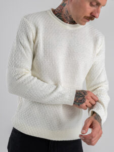 BL11 Maglione girocollo lavorato ALTAMURA Panna (5)