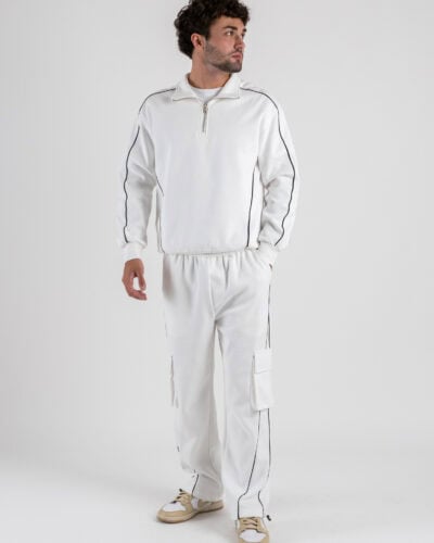 Completo tuta con felpa collo alto e mezza zip Pantalone baggy tasconato 2051 White 5 Home